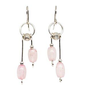 Handmade Cherry Quartz Beaded Silver Tone Chandelier Dangle Boho Earrings